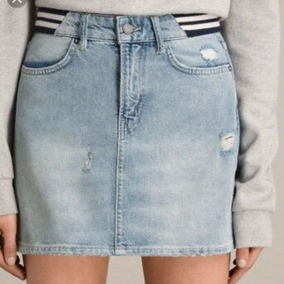 Allsaints Rib Mini Distressed Denim Skirt Jean Skirt Size 6 - Picture 1 of 6